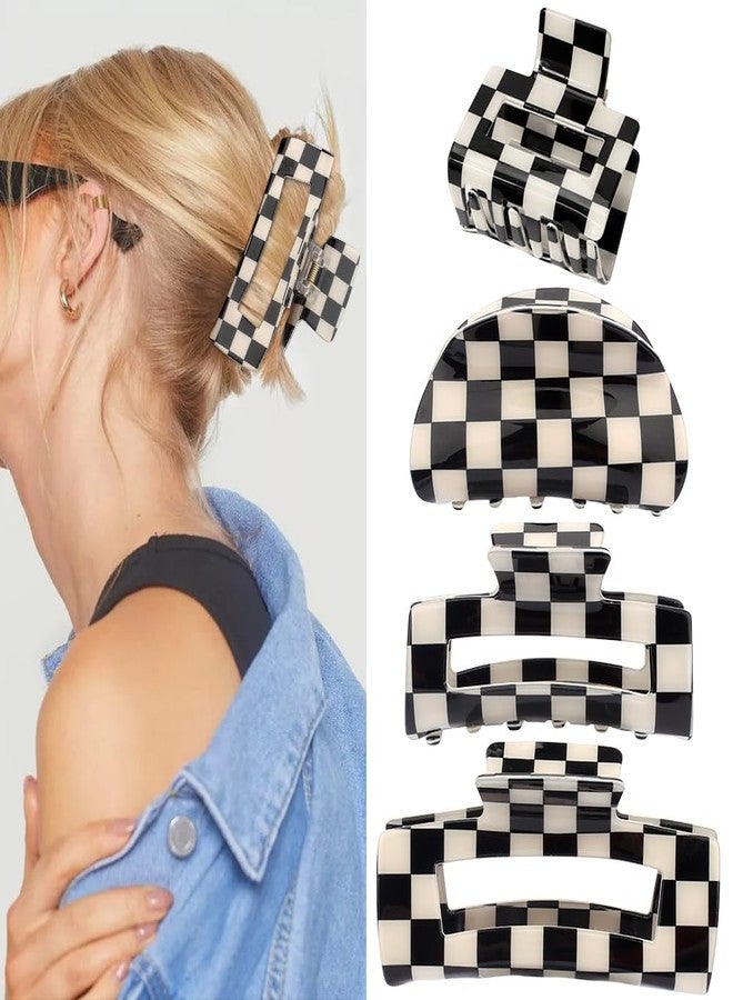 Atoden Checkered Hair Clips for Thick Thin Hair 4Pcs Large Medium Small Square Claw Clips Non Slip Strong Hold Jaw Clips Y2K Hair Accessories for Women Girls Black White - Image 1